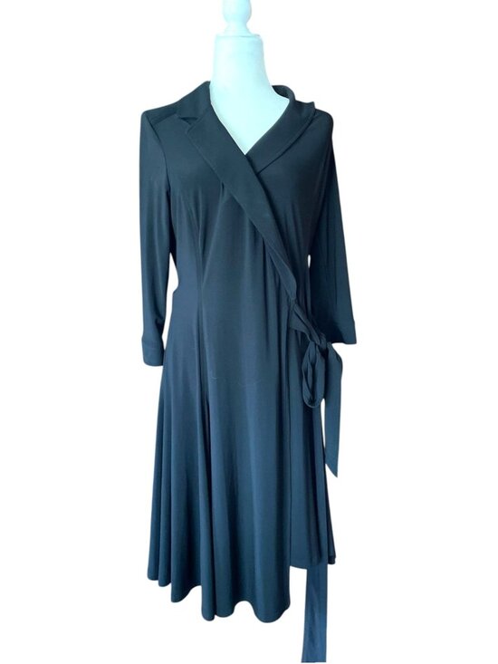 Lauren Ralph Lauren Dresses & Skirts - Ralph Lauren Black Wrap Dress Collared V-Neck 3/4 Sleeve Jersey Dress SZ 12